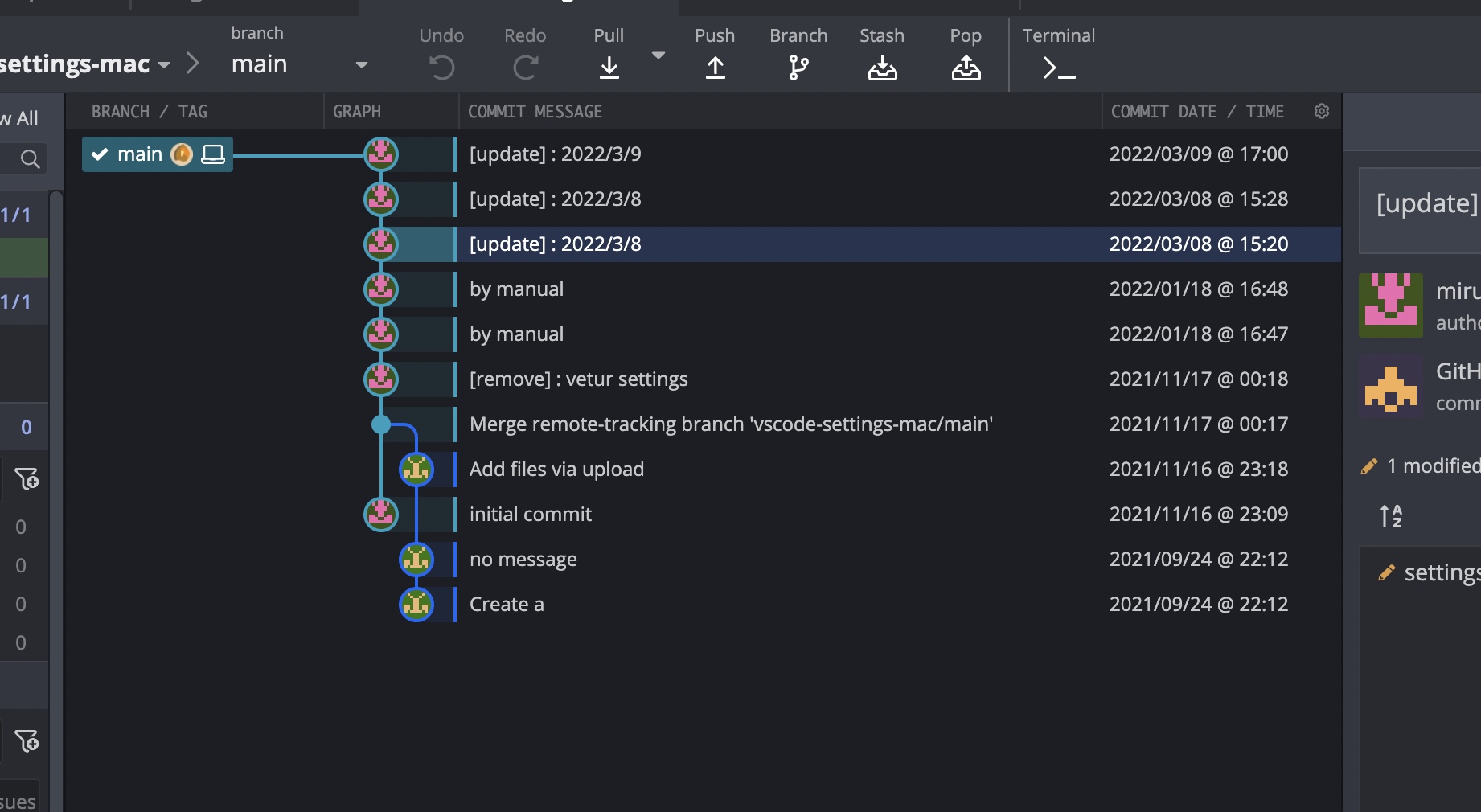 gitkraken-commit-list