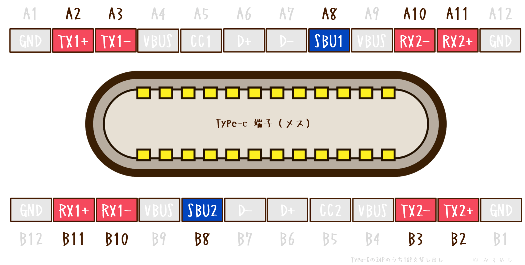 Type-C端子の24ピンのうち10ピンを拡張する